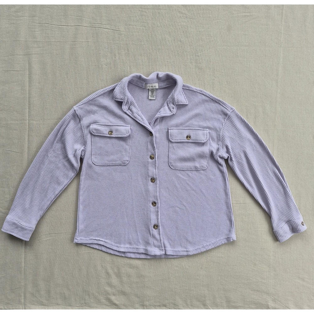 Pastel‎ Waffle Knit Purple Button Up Size Small Collared Loungewear Relaxed